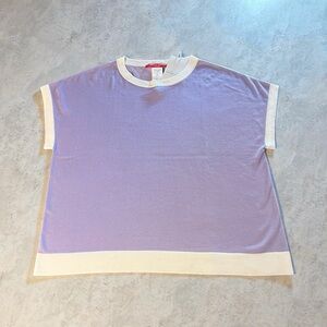 Marina Rinaldi Sport Lavender and Cream Short Sleeve Silk & Cashmere Top Size XL